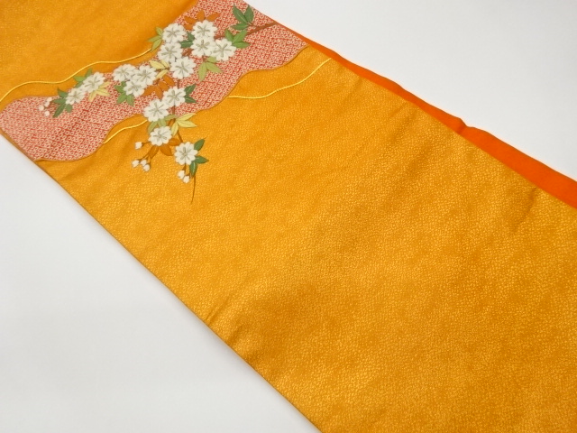 金駒刺繍絞り曲線に鹿の子・桜模様名古屋帯